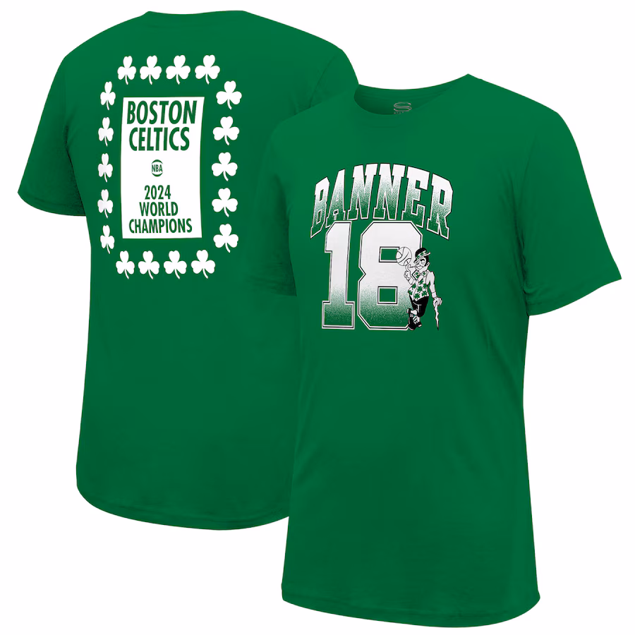 Men's Boston Celtics Stadium Essentials Kelly Green 18-Time NBA Finals Champions Banner 18 Play T-Shirt - ujerseystore