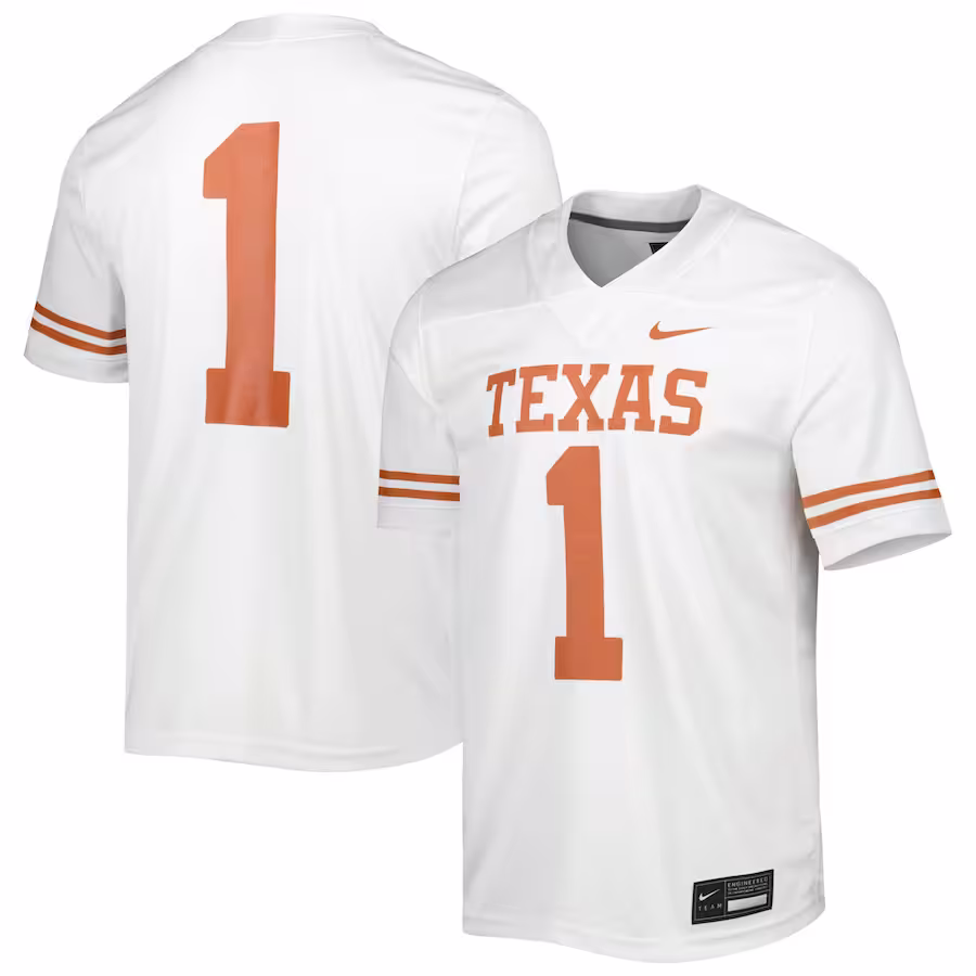 Texas Longhorns Nike #1 Away Game Jersey - White - ujerseystore