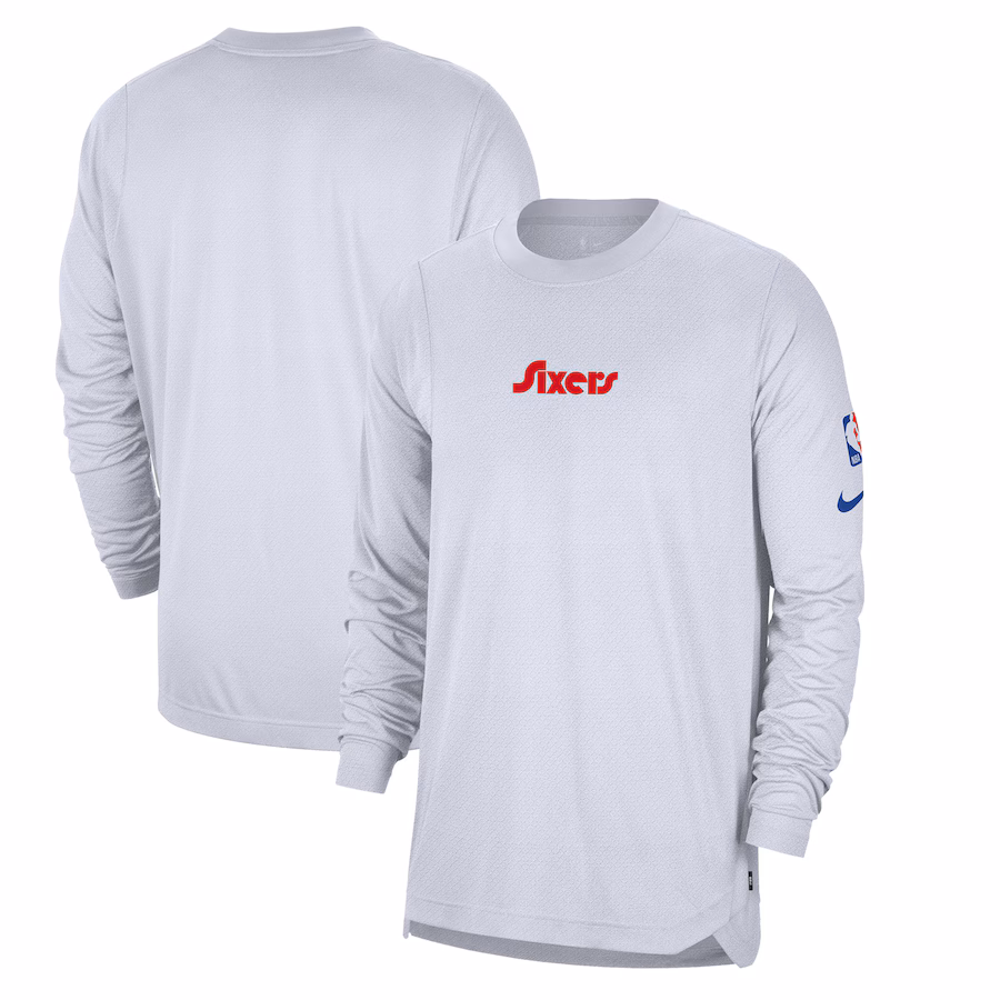 Men's Philadelphia 76ers Nike White 2024/25 City Edition Authentic Pregame Performance Long Sleeve Shooting T-Shirt - ujerseystore