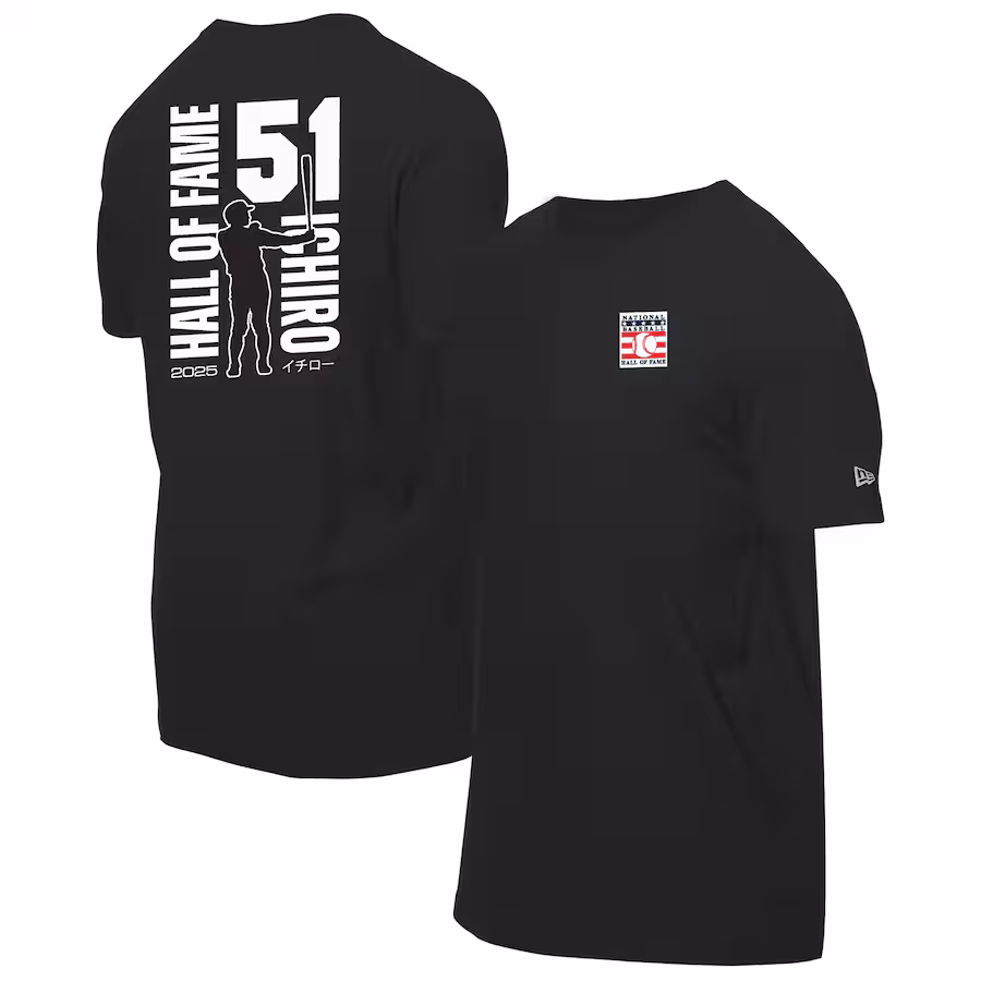 Men's Seattle Mariners Ichiro Suzuki New Era Black 2025 National Baseball Hall of Fame Graphic T-Shirt - ujerseystore