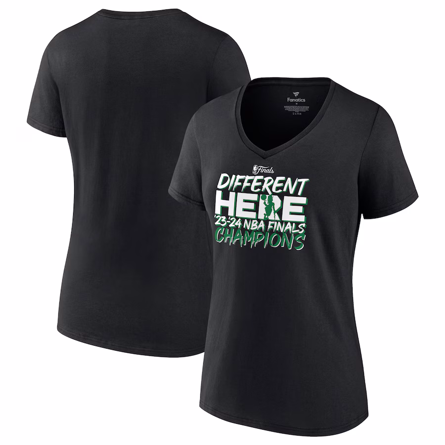 Women's Boston Celtics Fanatics Black 2024 NBA Finals Champions Pump Fake Hometown Originals V-Neck T-Shirt - ujerseystore