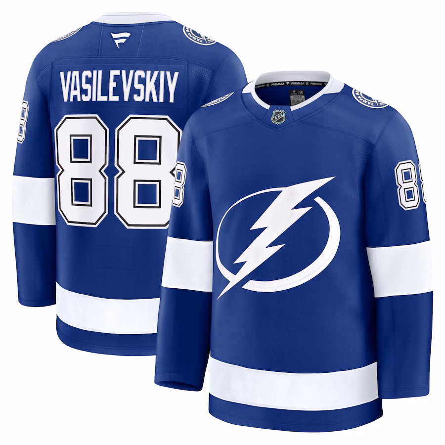 Men's Tampa Bay Lightning Andrei Vasilevskiy Fanatics Blue Home Premium Jersey - ujerseystore
