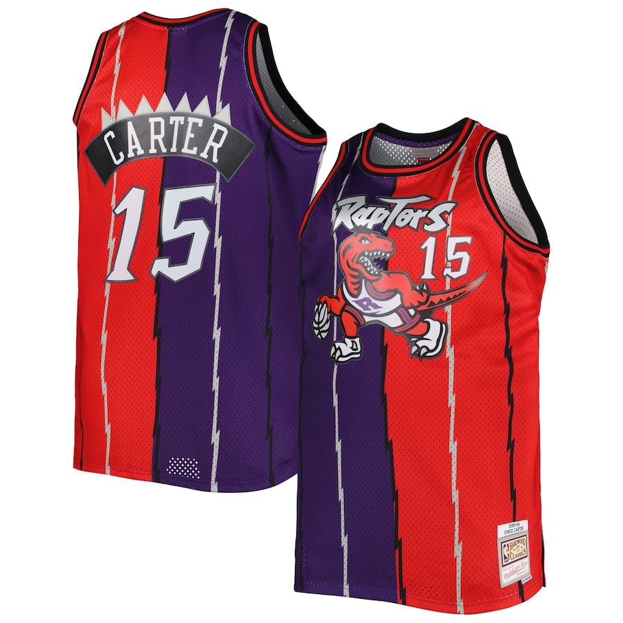 Men's Toronto Raptors Mitchell & Ness Purple/ Red Big & Tall Hardwood Classics 1998/99 Split Swingman Jersey - ujerseystore