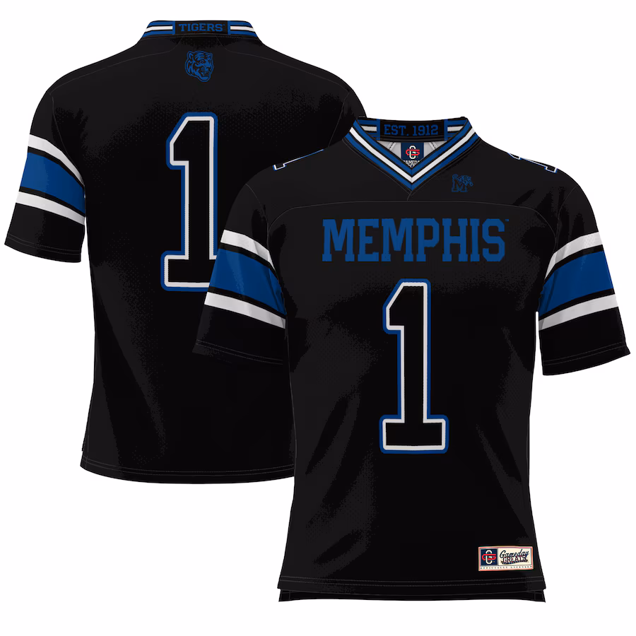 #1 Memphis Tigers GameDay Greats Youth Endzone Football Jersey - Black - ujerseystore