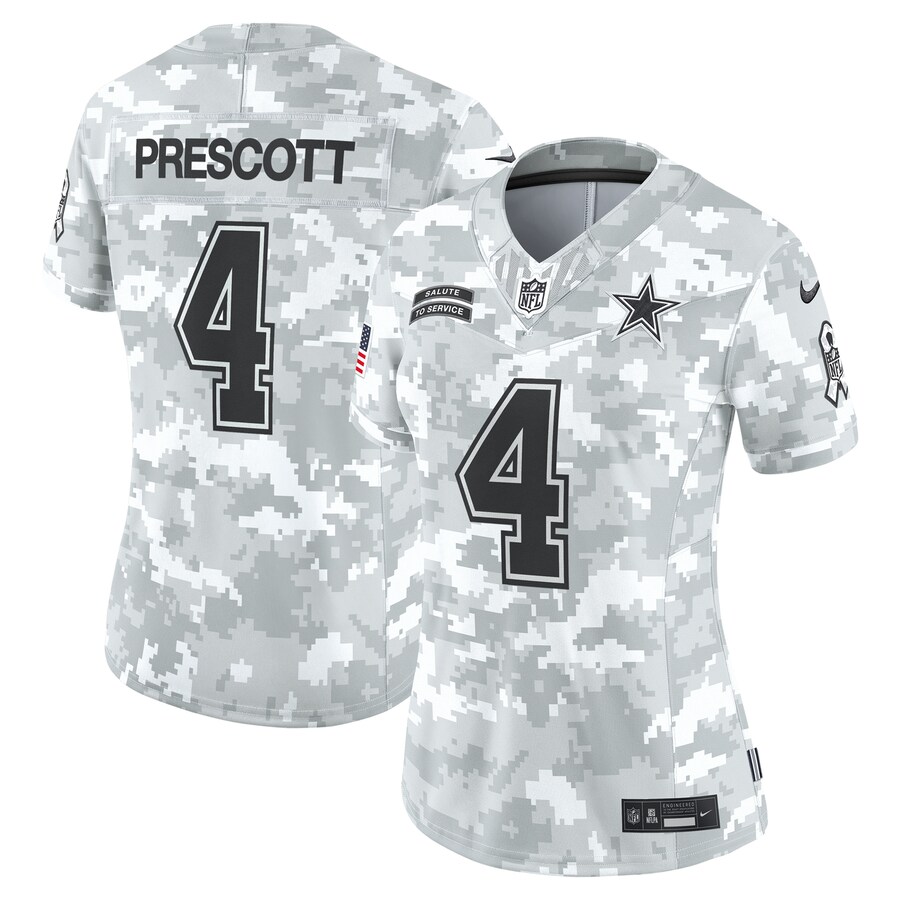 Women's Dallas Cowboys Dak Prescott Nike Arctic Camo 2024 Salute to Service Limited Jersey - ujerseystore
