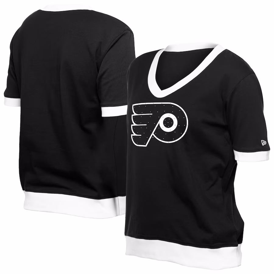 Women's Philadelphia Flyers New Era Black Game Day Rhinestuds T-Shirt - ujerseystore
