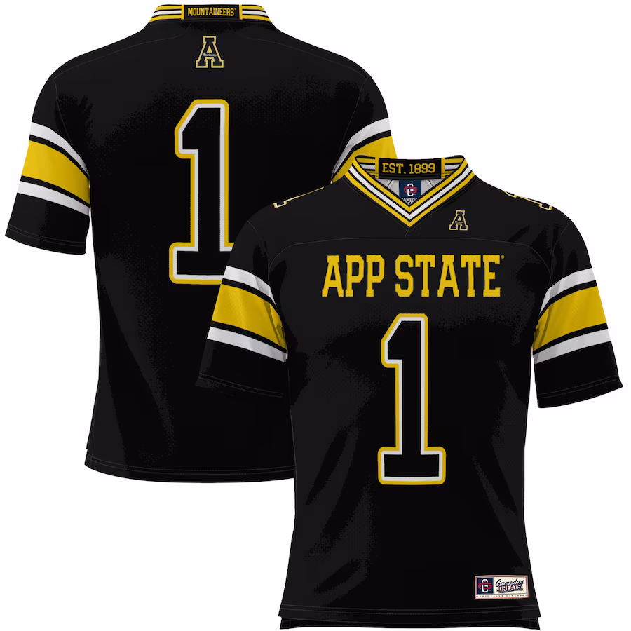 #1 Appalachian State Mountaineers GameDay Greats Youth Endzone Football Jersey - Black - ujerseystore