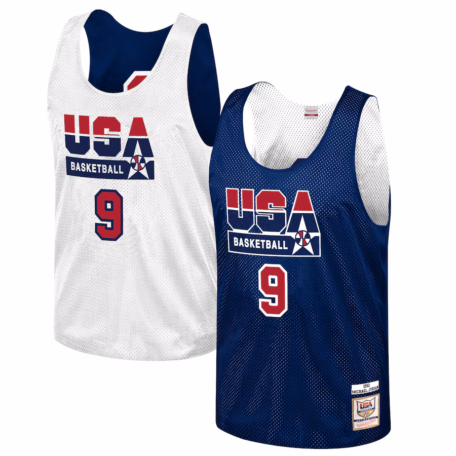Men's USA Basketball Michael Jordan Mitchell & Ness Navy Training 1992 Dream Team Authentic Reversible Practice Jersey - ujerseystore