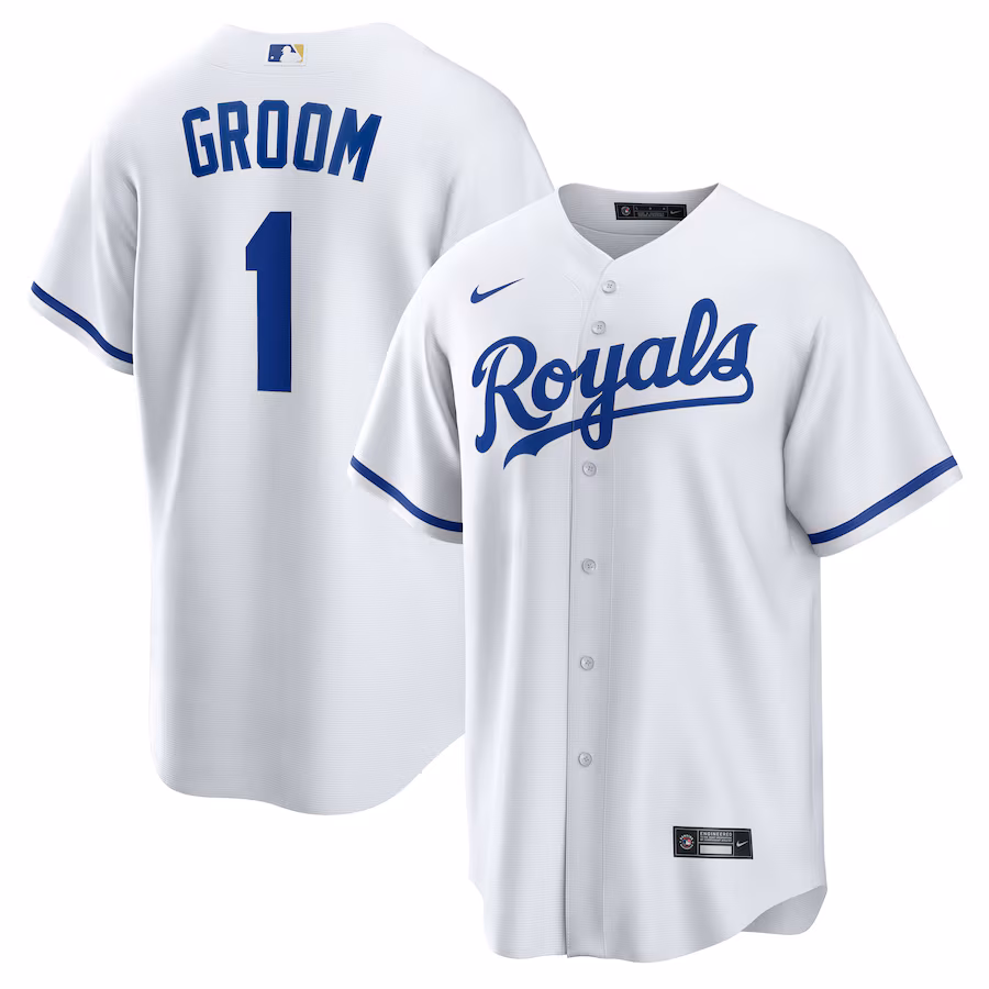 Men's Kansas City Royals Nike White #1 Groom Home Replica Jersey - ujerseystore