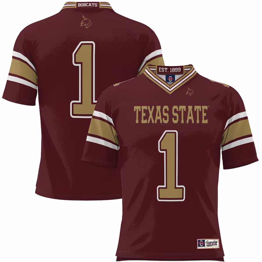 #1 Texas State Bobcats GameDay Greats Youth Endzone Football Jersey - Maroon - ujerseystore