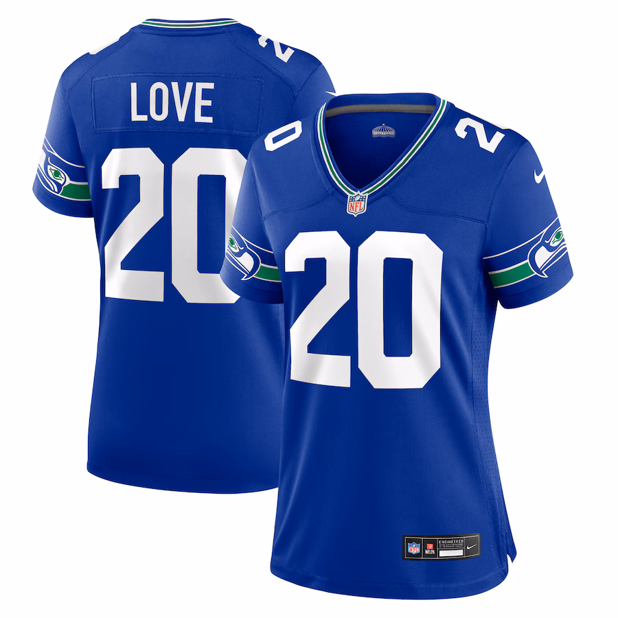 Women's Seattle Seahawks Julian Love Nike Royal Throwback Player Game Jersey - ujerseystore