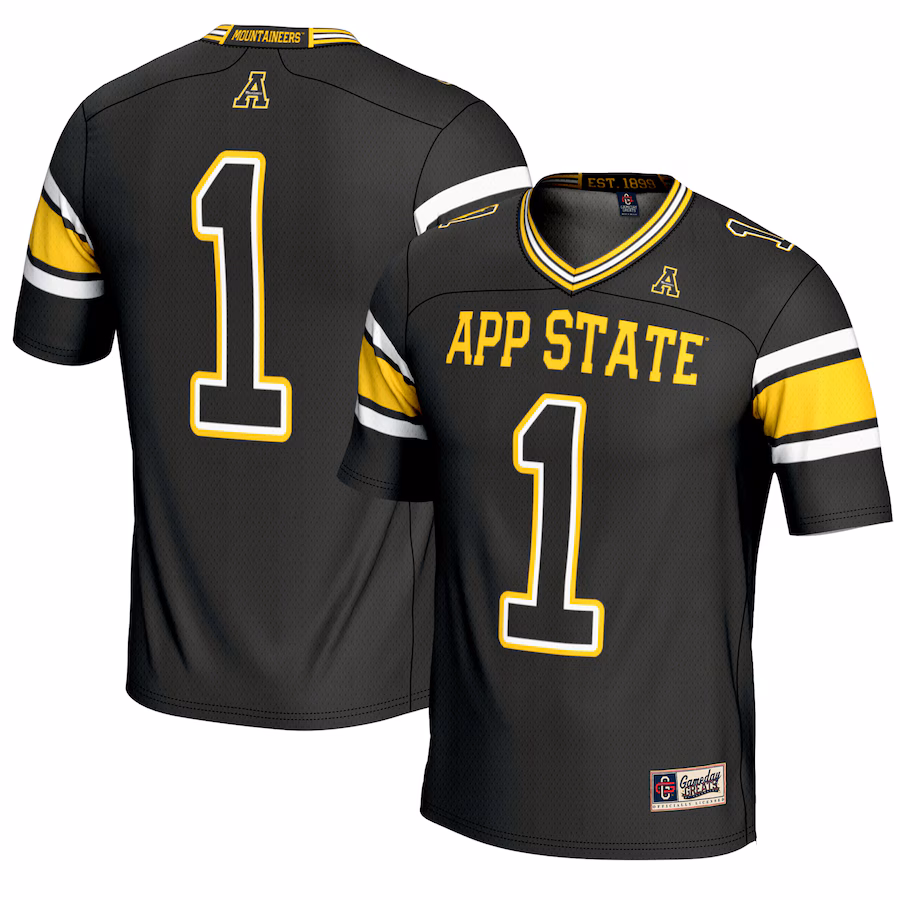Men's GameDay Greats #1 Black Appalachian State Mountaineers Endzone Football Jersey - ujerseystore