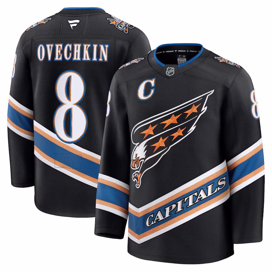 Men's Washington Capitals Alexander Ovechkin Fanatics Black Alternate 50th Anniversary Premium Jersey - ujerseystore