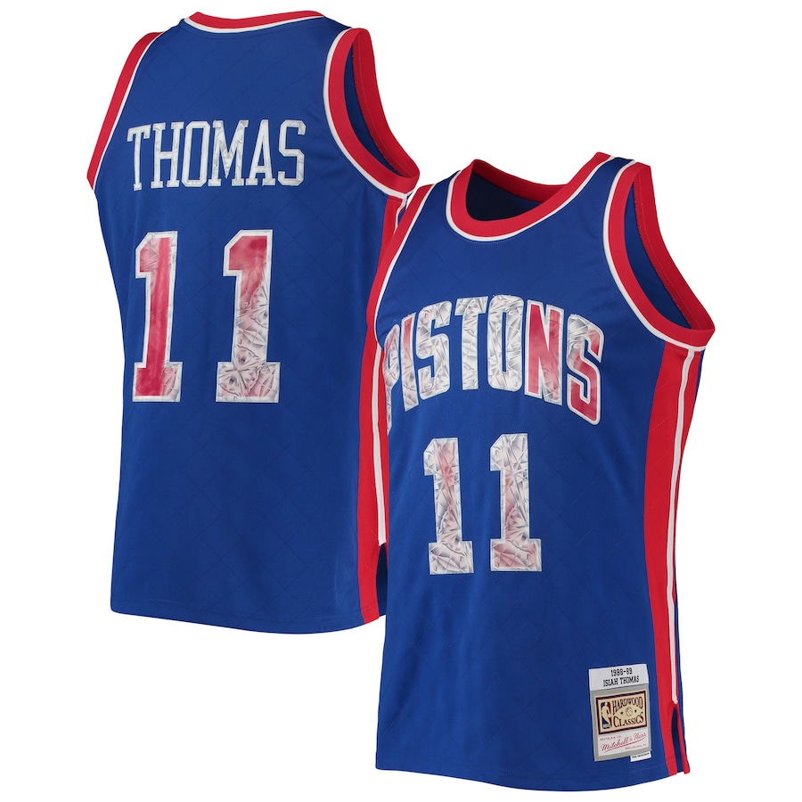 Men's Detroit Pistons Isiah Thomas Mitchell & Ness Blue 1988/89 Hardwood Classics NBA 75th Anniversary Diamond Swingman Jersey - ujerseystore
