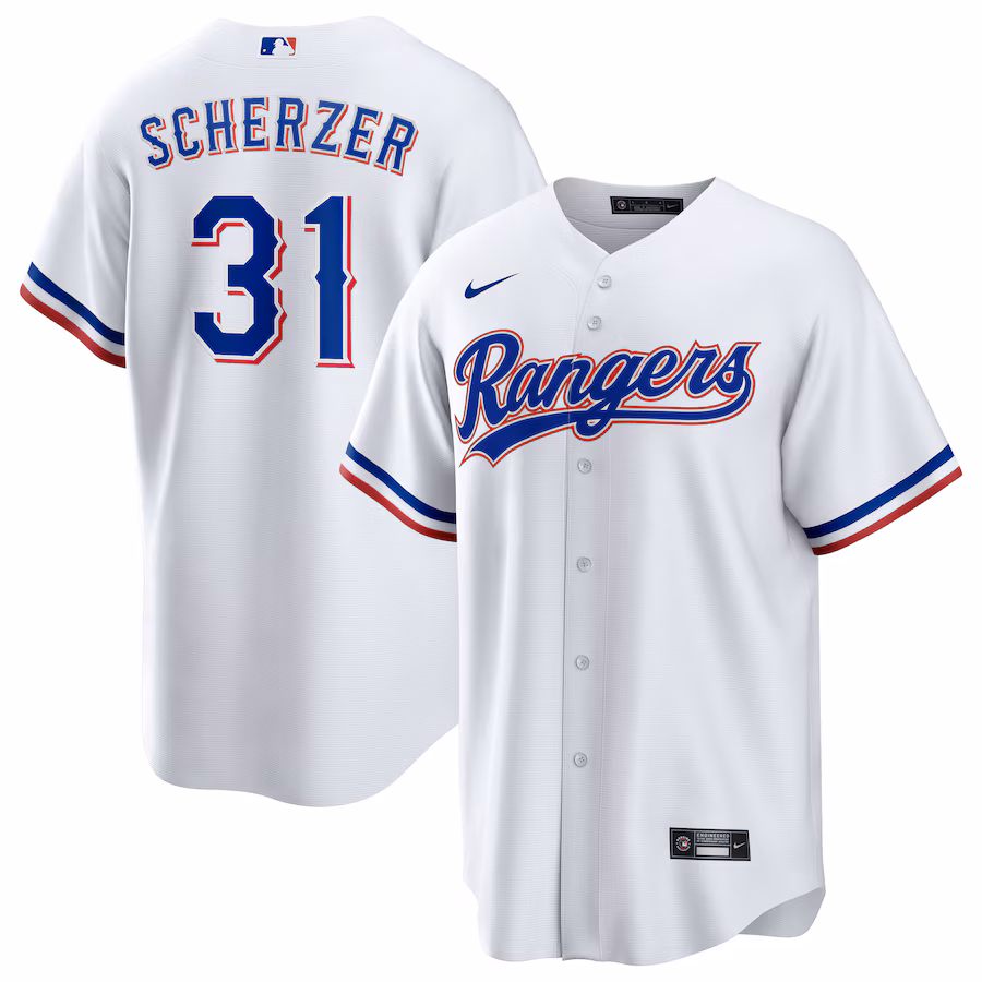 Men's Texas Rangers Max Scherzer Nike White Home Replica Player Jersey - ujerseystore