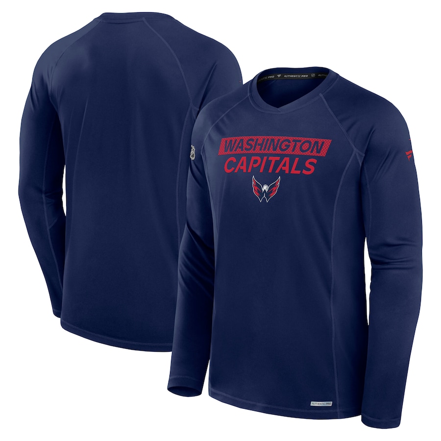 Men's Washington Capitals Fanatics Navy Authentic Pro Rink Tech Long Sleeve T-Shirt - ujerseystore