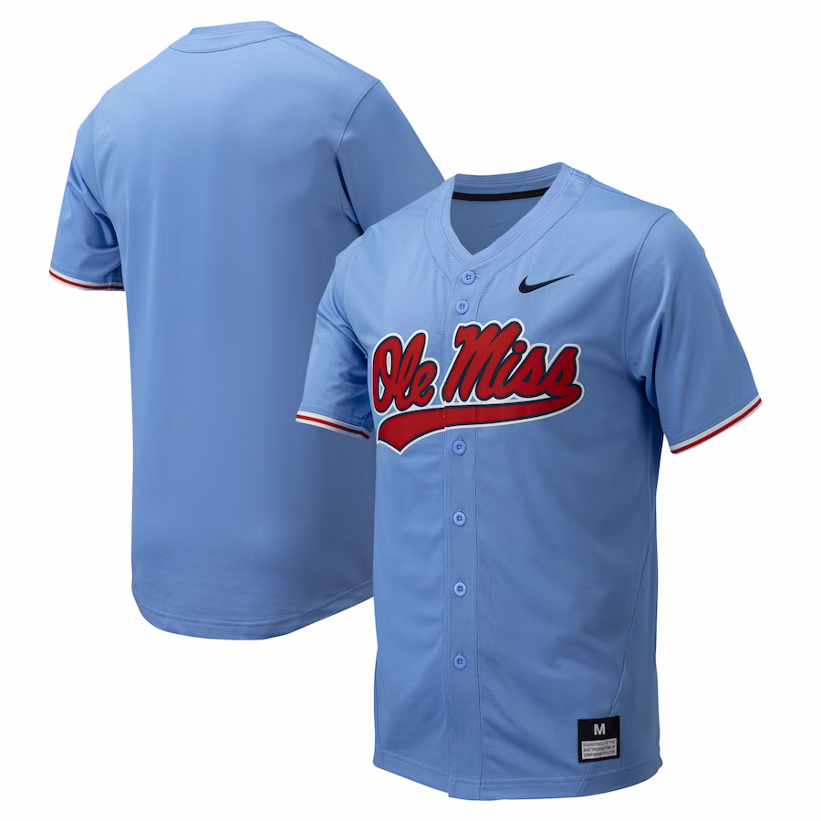 Ole Miss Rebels Nike Replica Full-Button Baseball Jersey - Powder Blue - ujerseystore