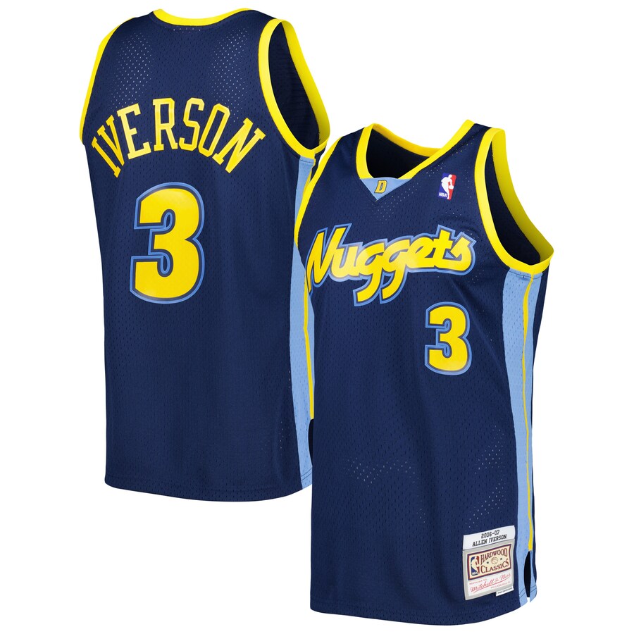 Men's Denver Nuggets Allen Iverson Mitchell & Ness Navy Hardwood Classics Swingman Jersey - ujerseystore