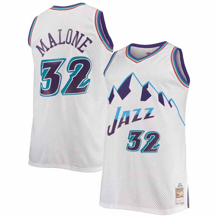 Men's Utah Jazz Karl Malone Mitchell & Ness White 1996/97 Big & Tall Hardwood Classics Swingman Jersey - ujerseystore