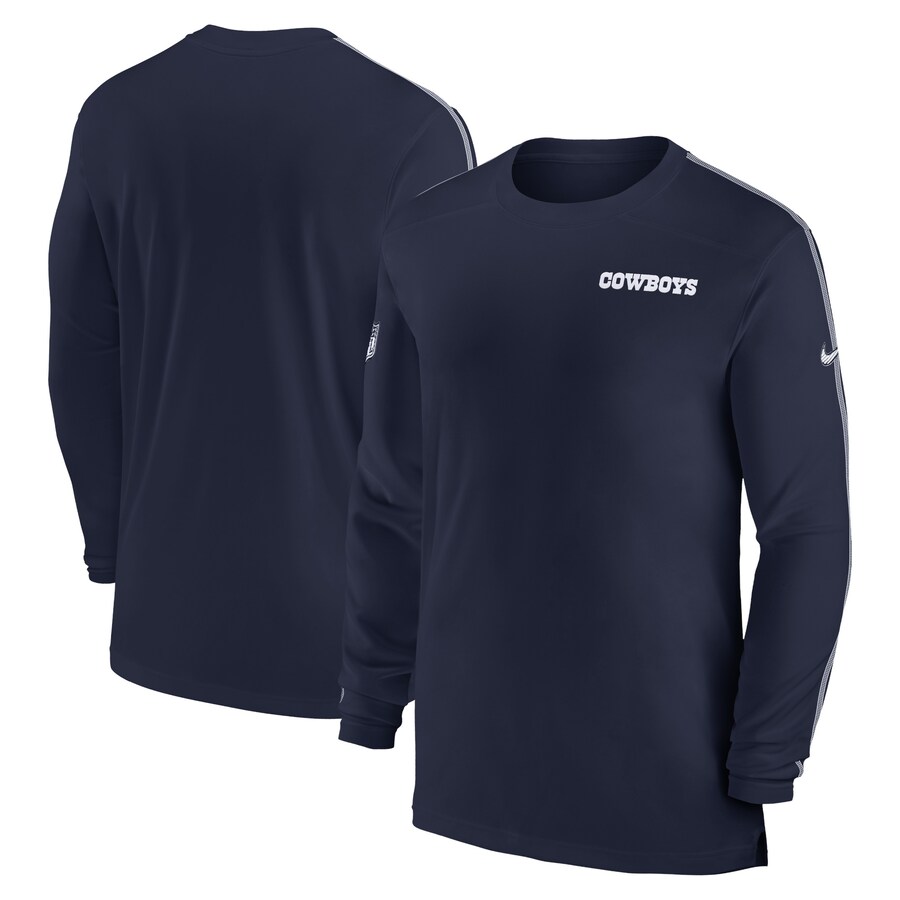Men's Dallas Cowboys Nike Navy Sideline Coach UV Performance Long Sleeve T-Shirt - ujerseystore