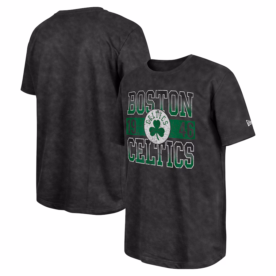 Men's Boston Celtics New Era Black Enzyme Washed Oversized T-Shirt - ujerseystore