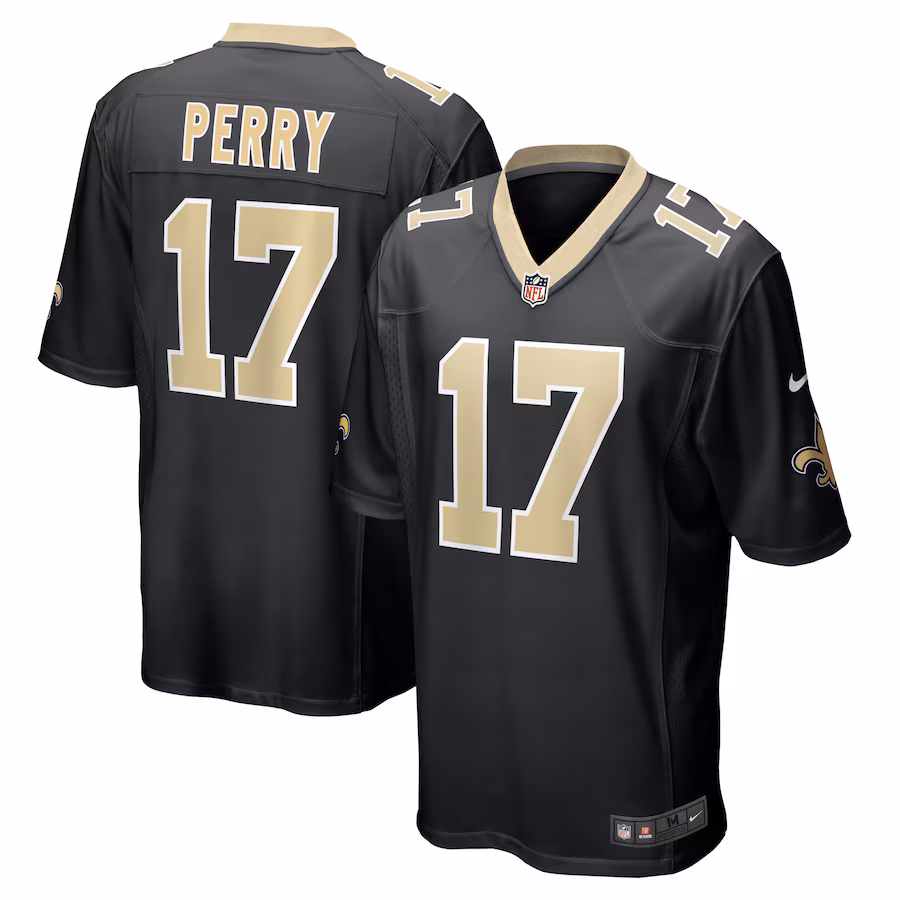 Men's New Orleans Saints A.T. Perry Nike  Black Team Game Jersey - ujerseystore