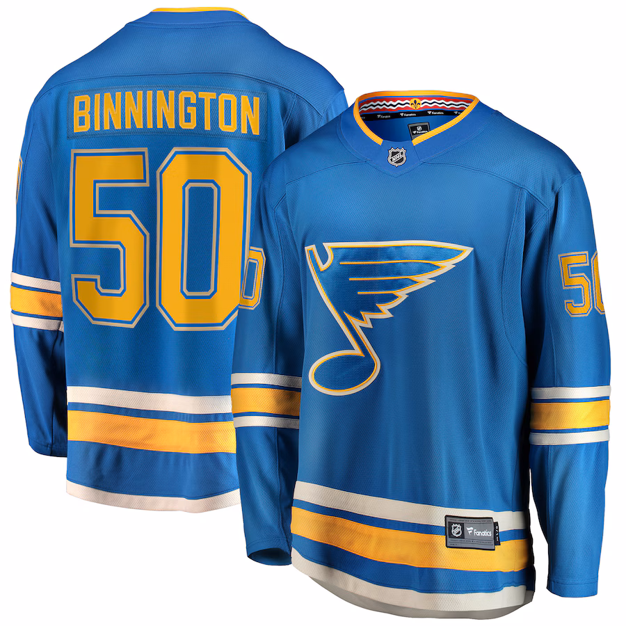 Men's St. Louis Blues Jordan Binnington Fanatics Blue Alternate Premier Breakaway Player Jersey - ujerseystore