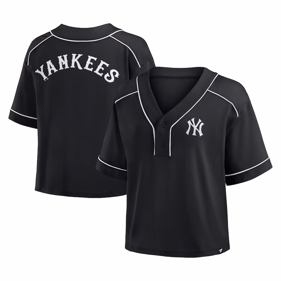 Women's New York Yankees Fanatics Black Oversized Champ Game Cropped V-Neck T-Shirt - ujerseystore
