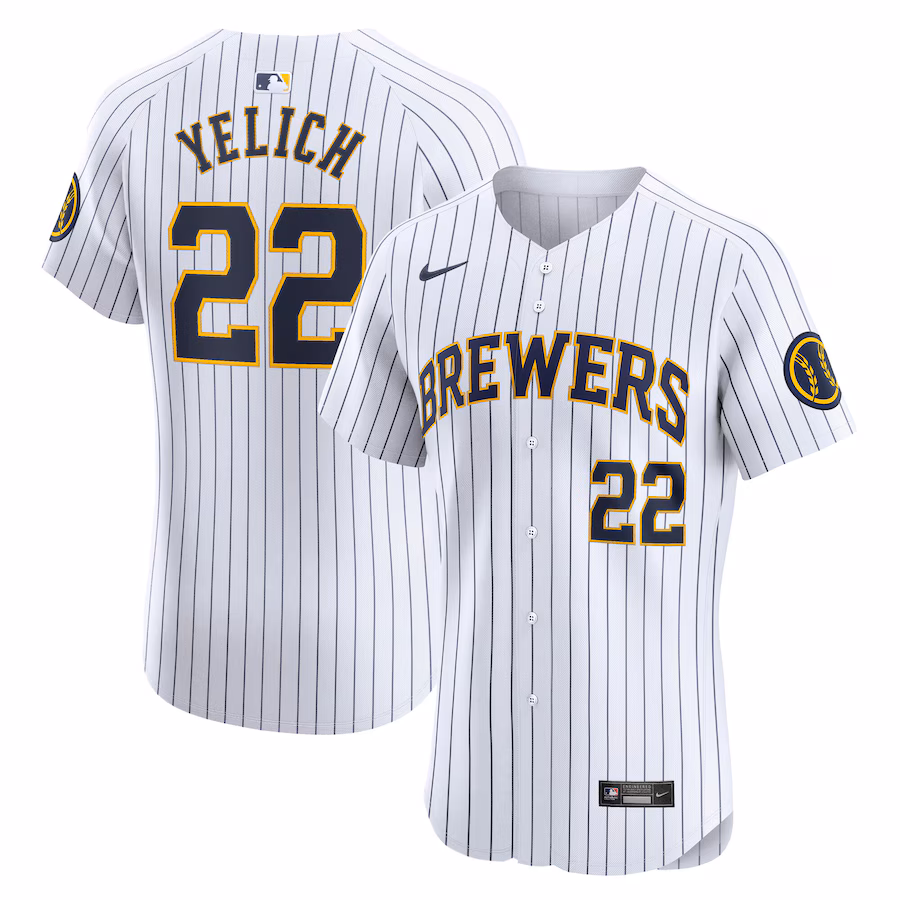 Men's Milwaukee Brewers Christian Yelich Nike White Alternate Alternate Elite Player Jersey - ujerseystore