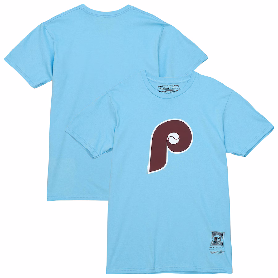 Men's Philadelphia Phillies Mitchell & Ness Light Blue Cooperstown Collection Team Logo T-Shirt - ujerseystore