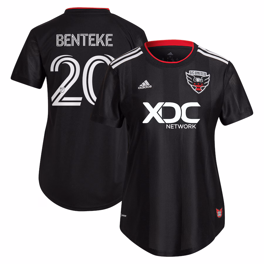 Women's D.C. United Christian Benteke adidas Black 2023 Red & Black Kit Replica Player Jersey - ujerseystore