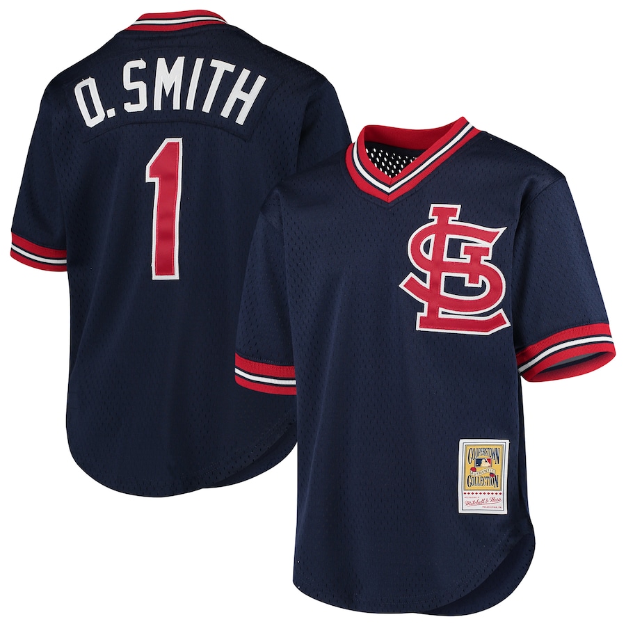 Youth St. Louis Cardinals Ozzie Smith Mitchell & Ness Navy Cooperstown Collection Mesh Batting Practice Jersey - ujerseystore