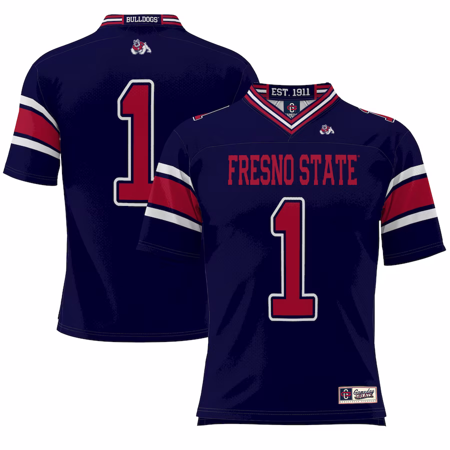 #1 Fresno State Bulldogs GameDay Greats Endzone Football Jersey - Navy - ujerseystore