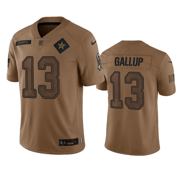 Men's Dallas Cowboys #13 Michael Gallup 2023 Brown Salute To Service Limited Football Stitched Jersey - ujerseystore