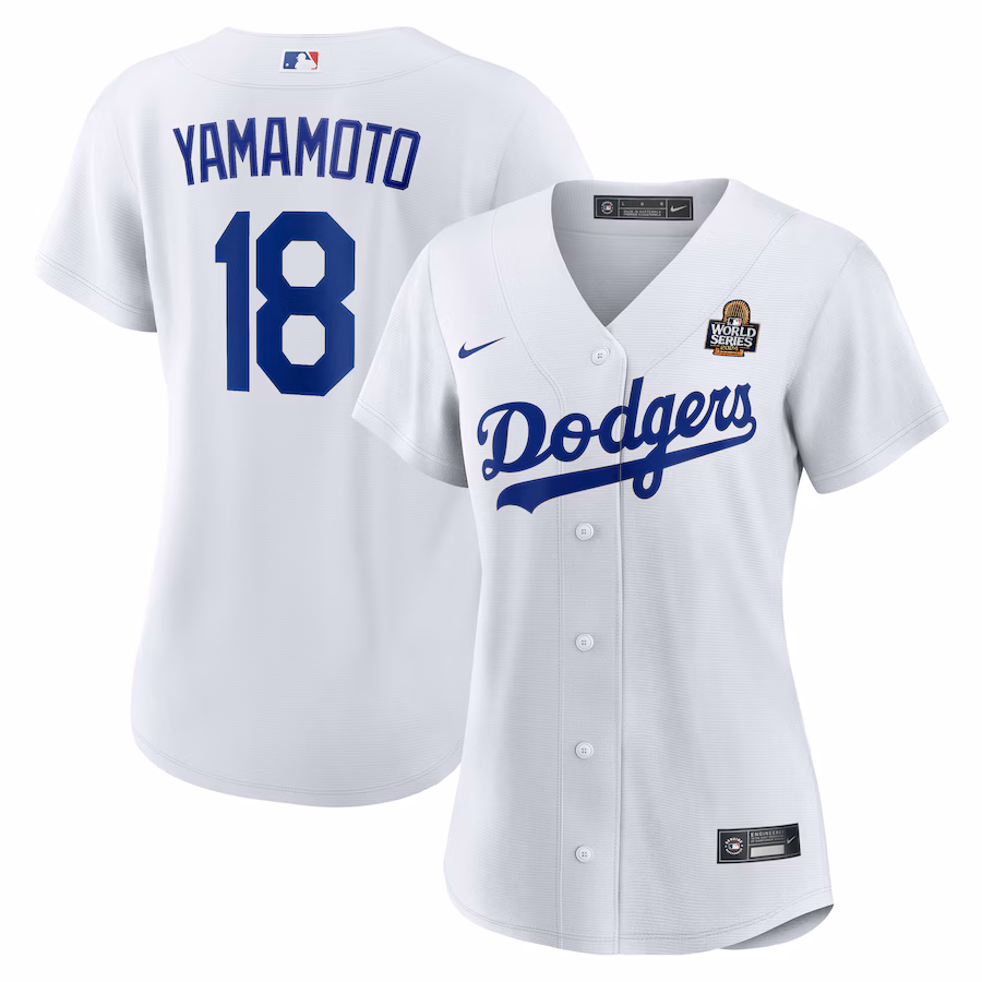 Women's Los Angeles Dodgers Yoshinobu Yamamoto Nike White 2024 World Series Home Home Replica Jersey - ujerseystore