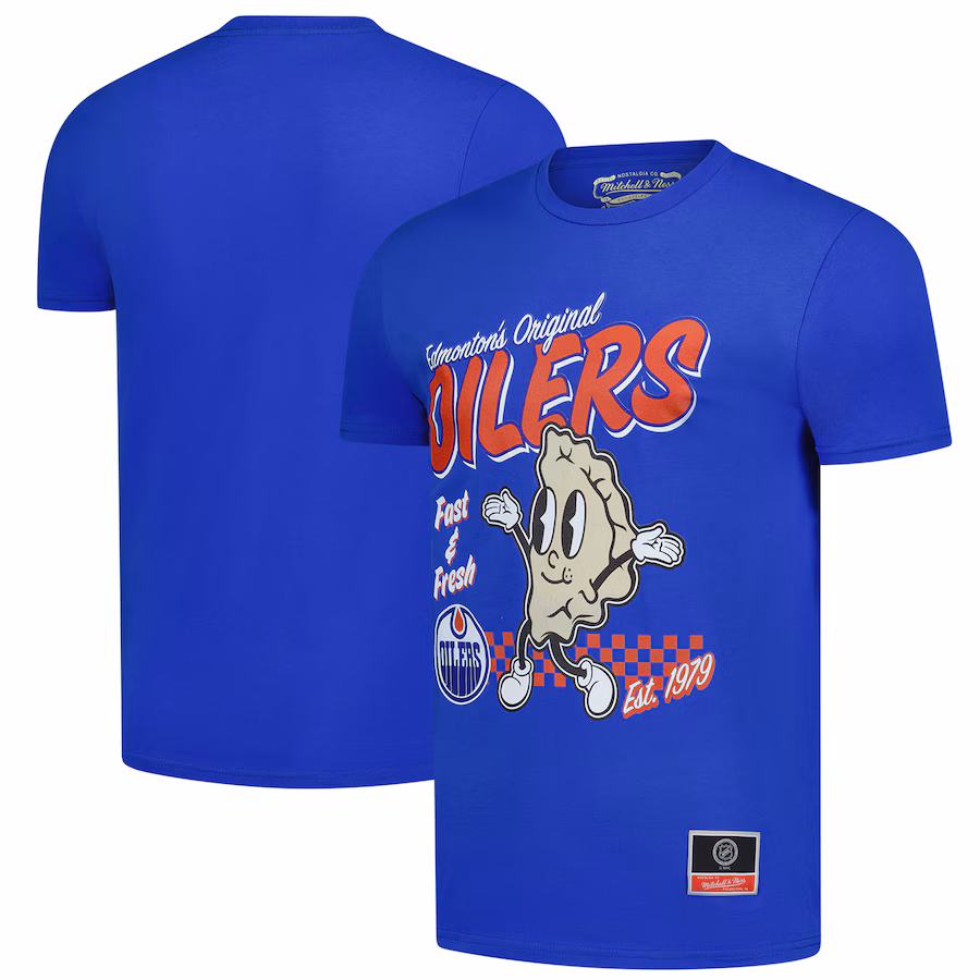 Men's Edmonton Oilers Mitchell & Ness Royal Local Food T-Shirt - ujerseystore
