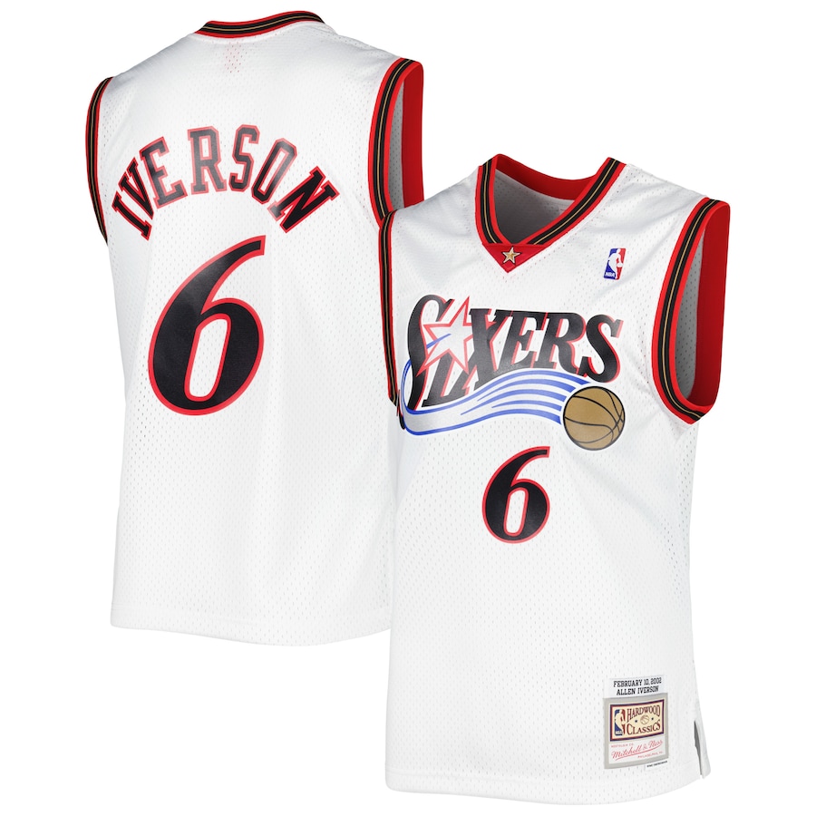 Men's Philadelphia 76ers Allen Iverson Mitchell & Ness White 2001/02 Hardwood Classics Swingman Jersey - ujerseystore