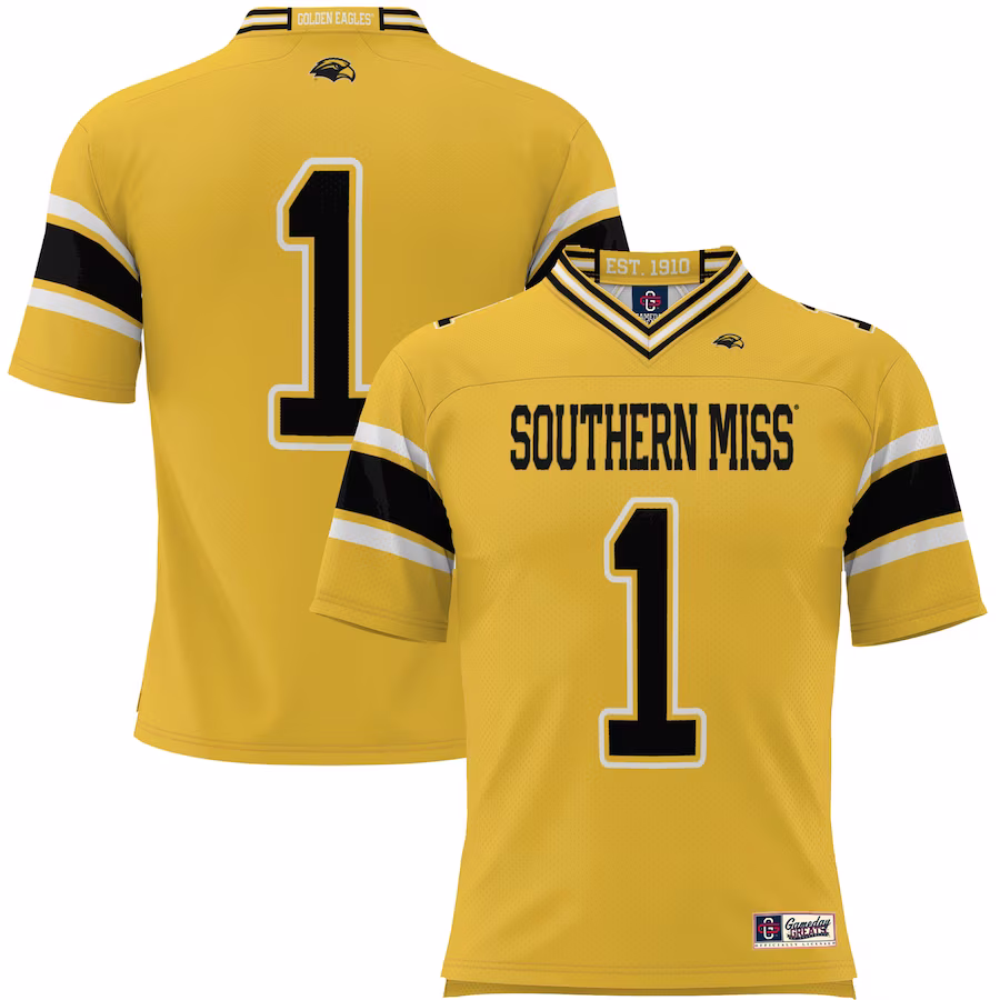 #1 Southern Miss Golden Eagles GameDay Greats Youth Endzone Football Jersey - Gold - ujerseystore