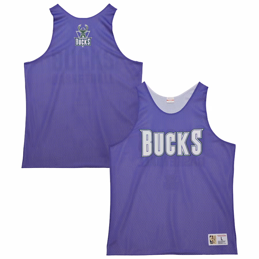 Men's Milwaukee Bucks Mitchell & Ness Purple/White Hardwood Classics Reversible Mesh Practice Jersey - ujerseystore