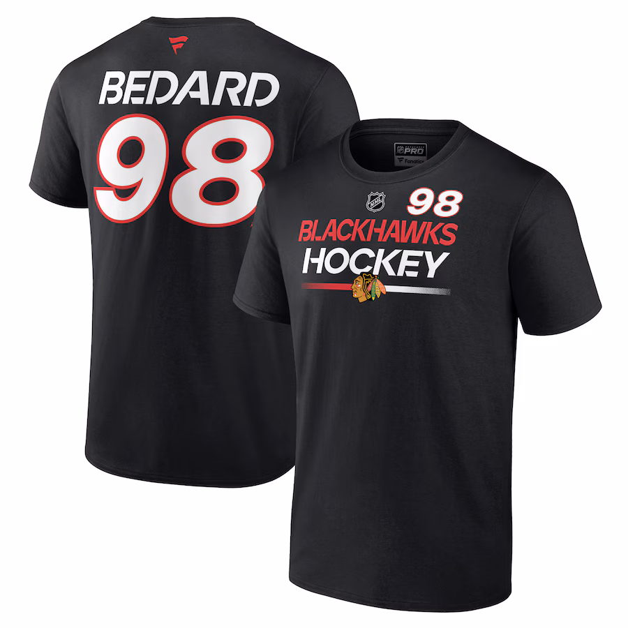 Men's Chicago Blackhawks Connor Bedard Fanatics Black Authentic Pro Prime Name & Number T-Shirt - ujerseystore