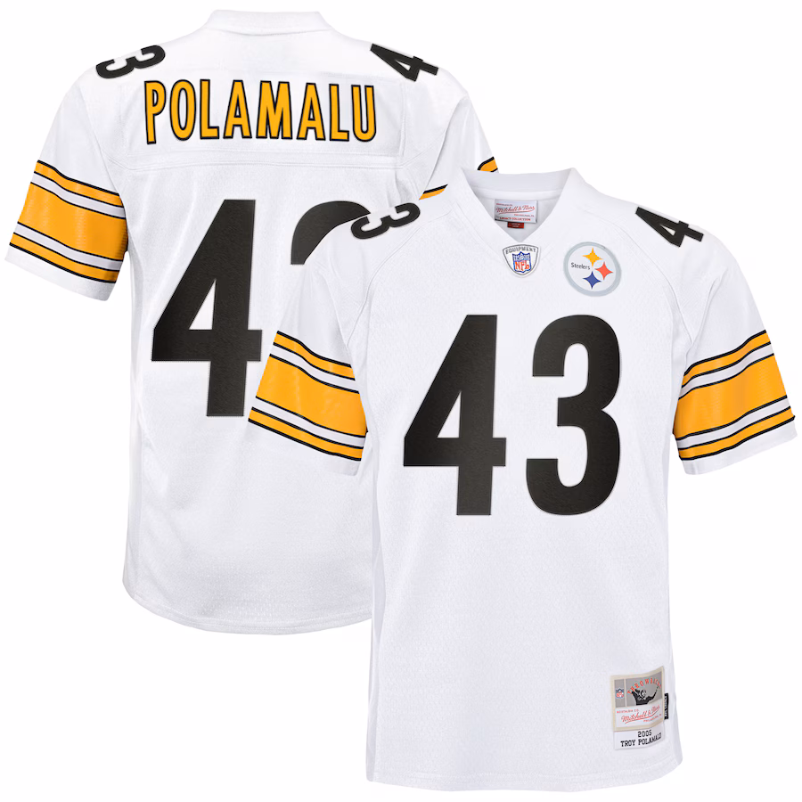 Youth Pittsburgh Steelers Troy Polamalu Mitchell & Ness White 2005 Retired Player Legacy Jersey - ujerseystore
