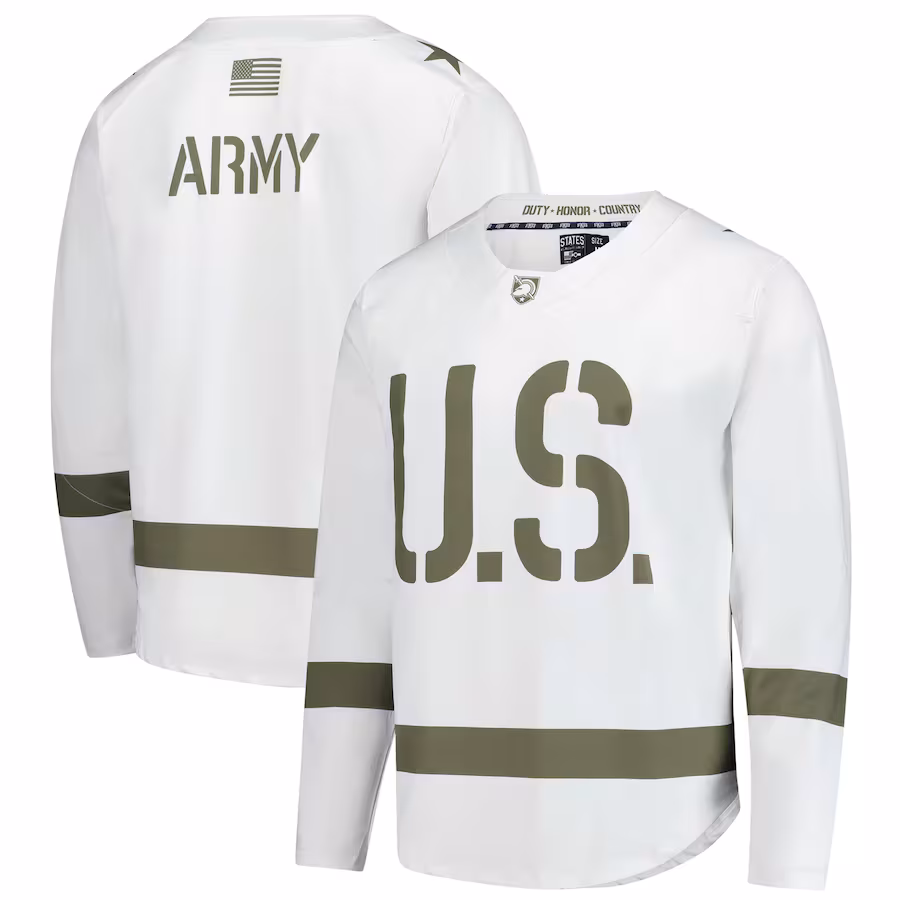 Men's White/Olive Army Black Knights Replica Hockey Jersey - ujerseystore