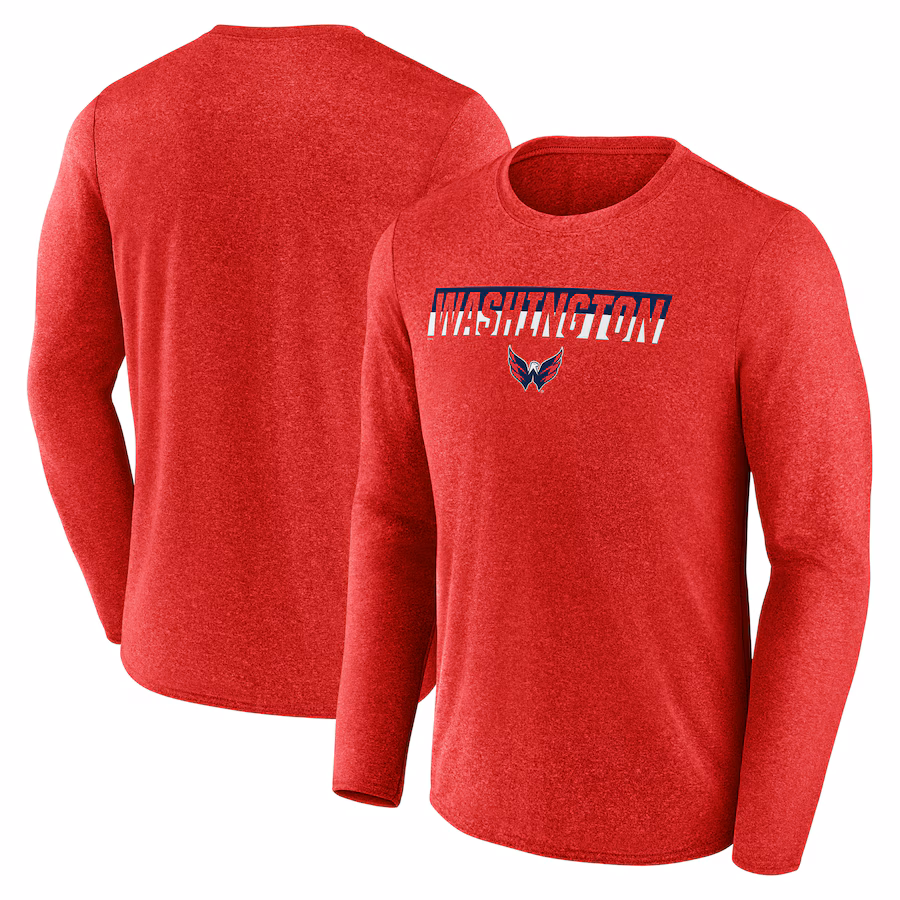 Men's Washington Capitals Fanatics Heather Red Transition Long Sleeve T-Shirt - ujerseystore