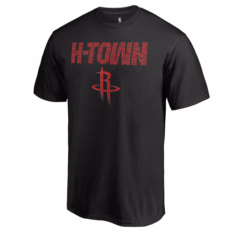 Men's Houston Rockets Black Hometown Collection Repeating Roster T-Shirt - ujerseystore