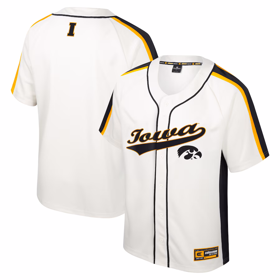 Men's Colosseum Cream Iowa Hawkeyes Ruth Button-Up Baseball Jersey - ujerseystore