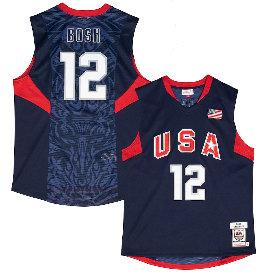 Men's USA Basketball Chris Bosh Mitchell & Ness Navy 2008 Authentic Player Jersey - ujerseystore