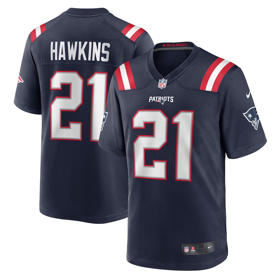 Men's New England Patriots Jaylinn Hawkins Nike Navy Game Jersey - ujerseystore