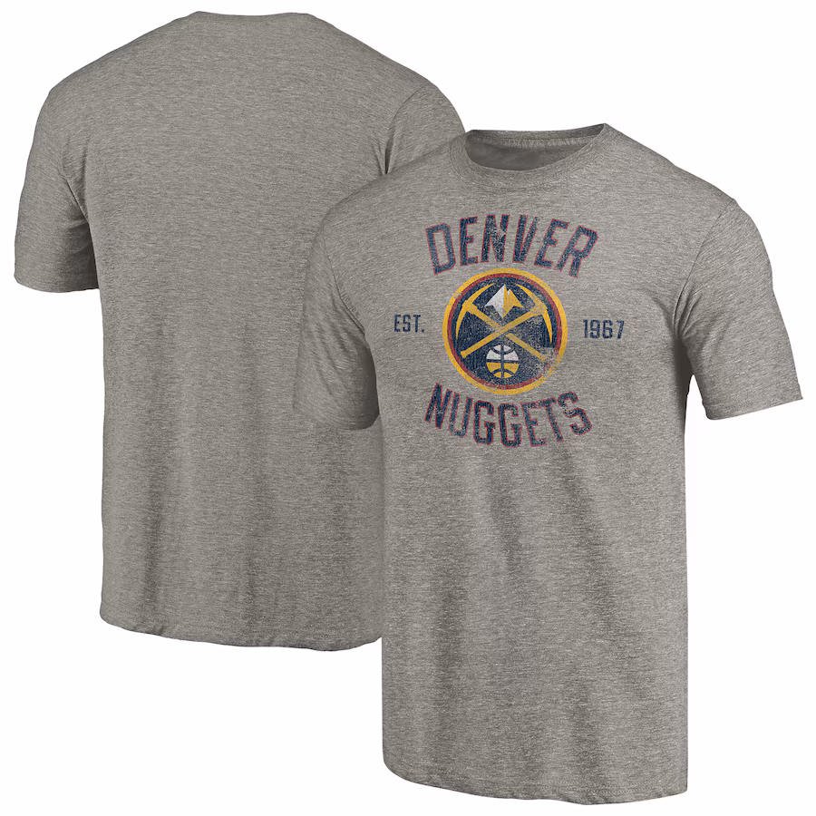 Men's Denver Nuggets Gray Team Heritage Tri-Blend T-Shirt - ujerseystore