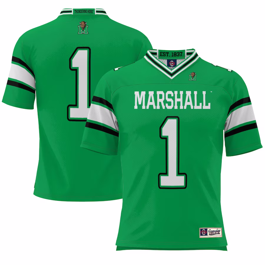 #1 Marshall Thundering Herd GameDay Greats Endzone Football Jersey - Kelly Green - ujerseystore