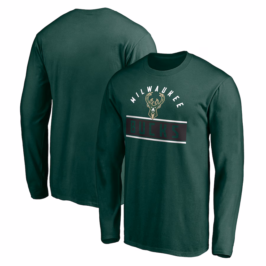 Men's Milwaukee Bucks Hunter Green Team Arch Knockout Long Sleeve T-Shirt - ujerseystore